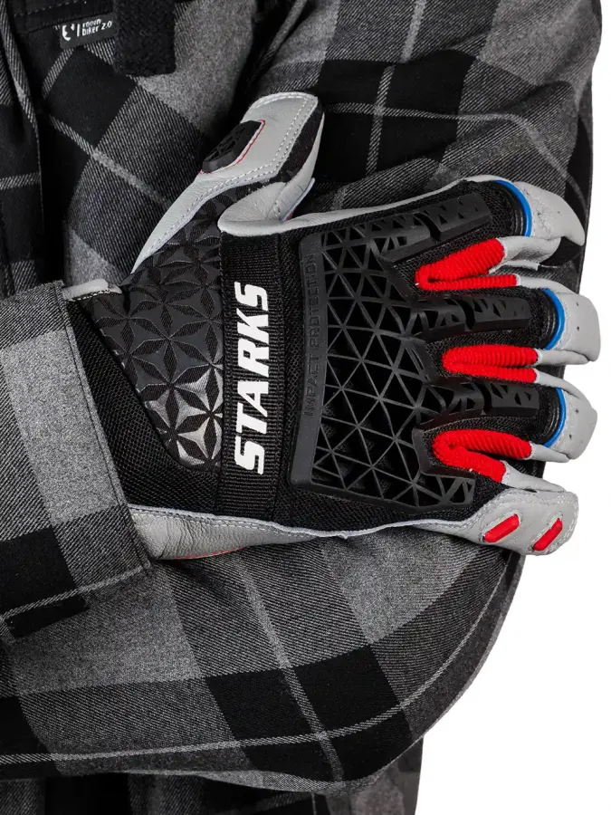 STARKS Мотоперчатки CENTAVR (кожа) ЧЕРНЫЙ/СЕРЫЙ/HI-VIZ муж.
